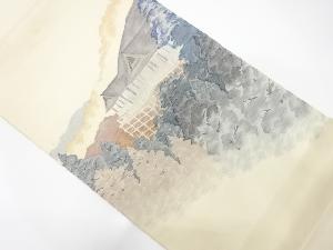 アンティーク　手織り紬清水寺模様織出し袋帯（材料）